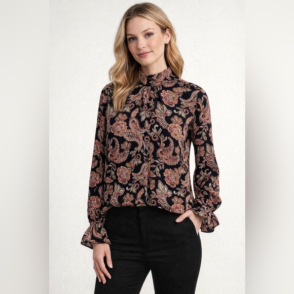 1. State Tops - 1.STATE Black Paisley Blouse | Floral Print | Long Sleeve | Size M | NWT